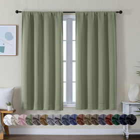 Simplebrand Ava sage green short blackout curtains with rod-pocket for quick setup and light control.