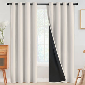 SimpleHome 100% blackout cream curtains pair blocking light for immersive privacy.