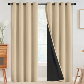 SimpleHome blackout curtains beige front view with silver grommets for easy sliding