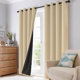SimpleHome beige blackout curtains in living room setup