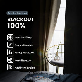 SimpleHome beige blackout curtains installed on window for room darkening