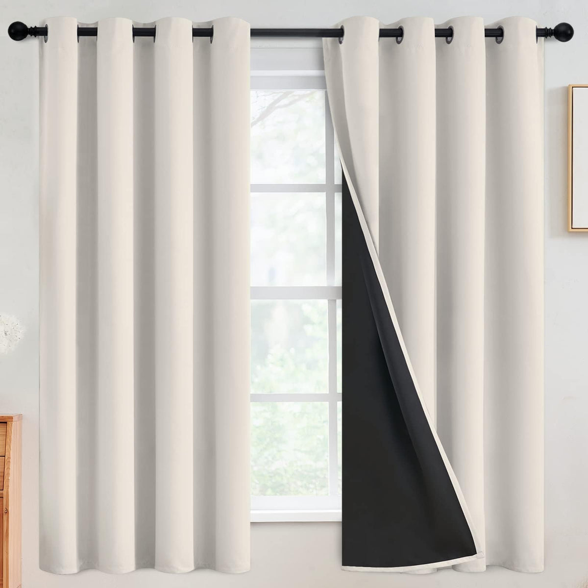 SimpleHome blackout curtains cream front view blocks light for better rest