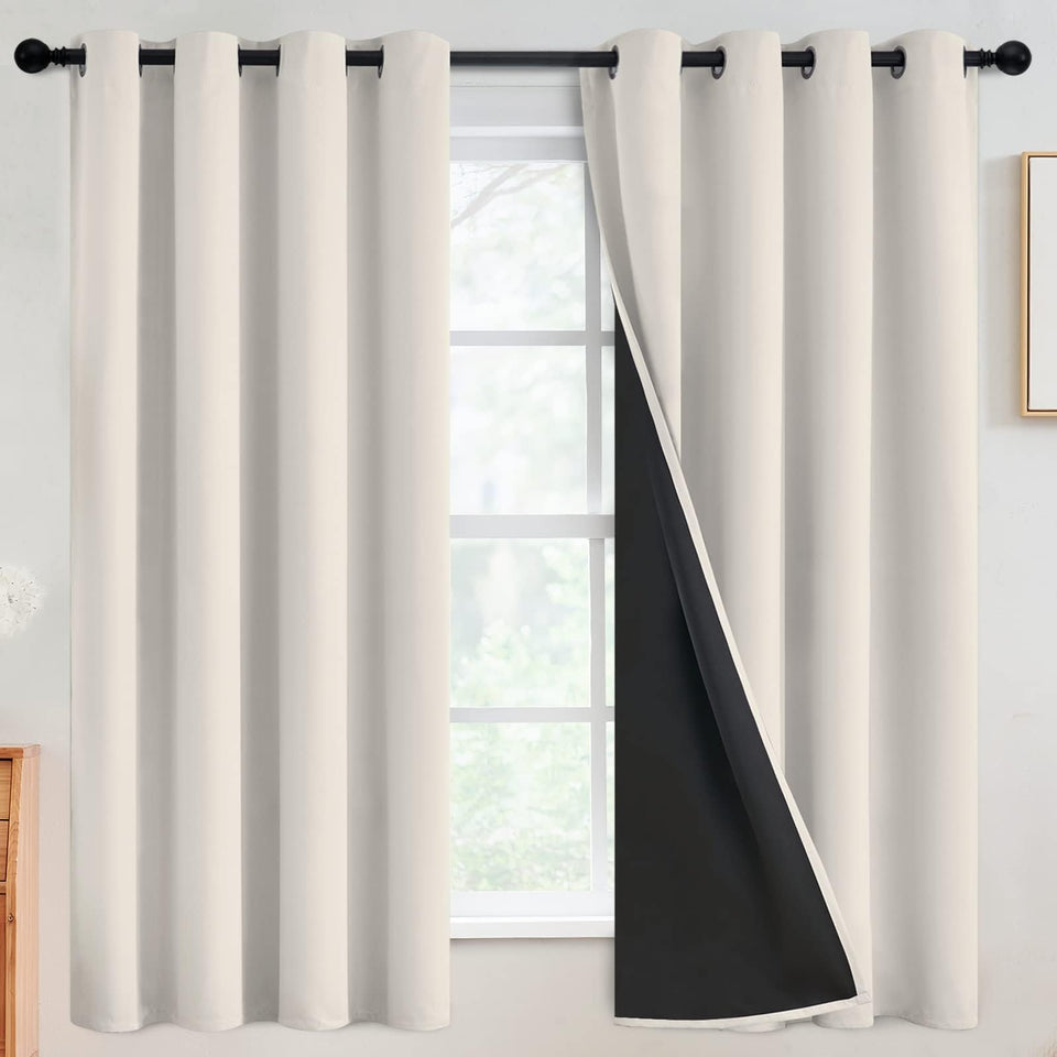 SimpleHome blackout curtains cream front view blocks light for better rest