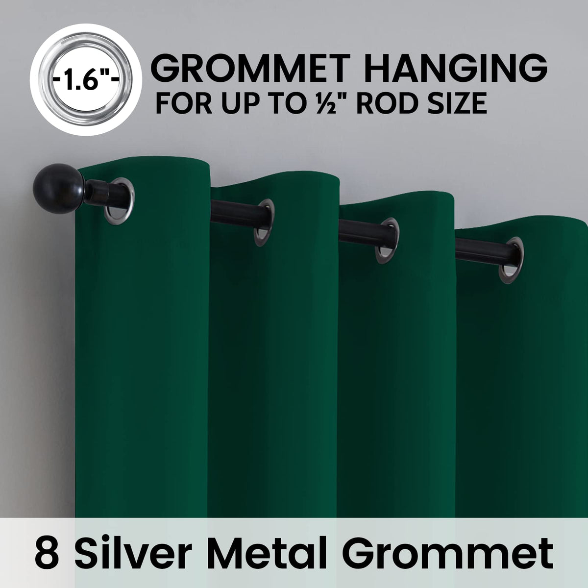 SimpleHome living room dark green blackout drapes offer privacy and noise reduction