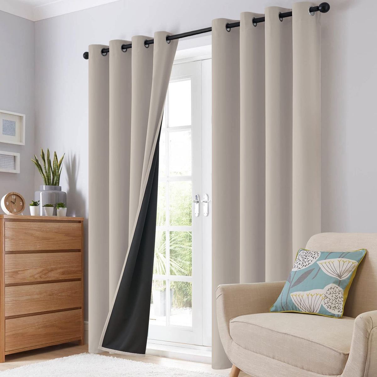 SimpleHome night-time ambience curtains suggest enhanced privacy and restful evenings