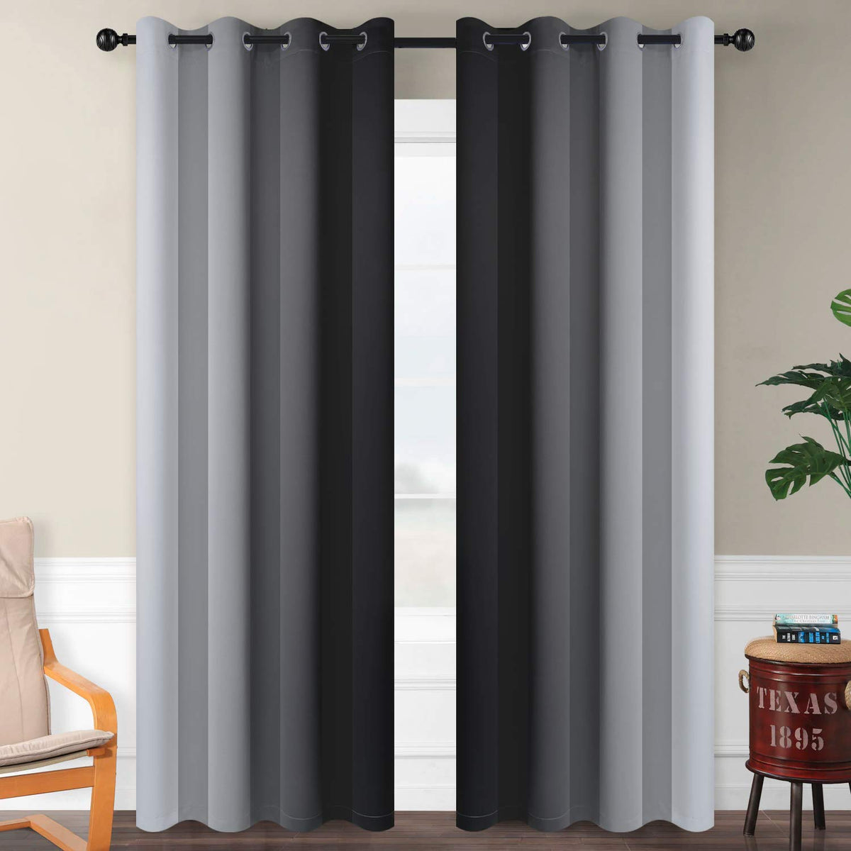 SimpleHome Ombre curtains with 8 grommets close-up for smooth sliding and easy hanging.