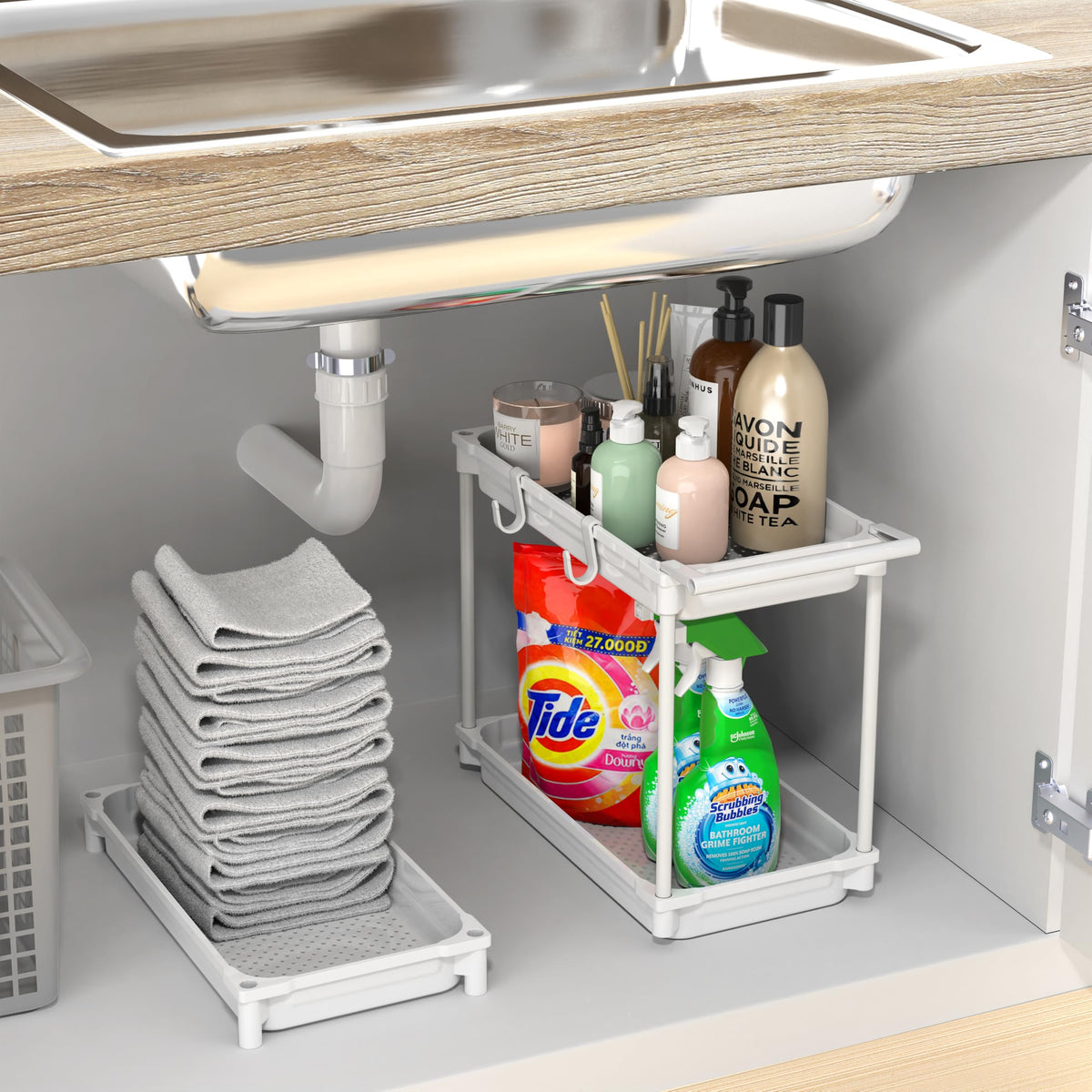 SimpleHouseware 3-tier cart, tool-less assembly demonstration.
