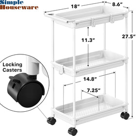 SimpleHouseware cart between appliances, showcasing versatile storage in laundry area.