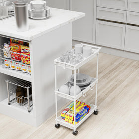 SimpleHouseware white cart with casters, showcasing effortless mobility.