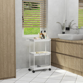 SimpleHouseware Standard 3-Tier Rolling Cart white, side view, slim profile for tight spaces.