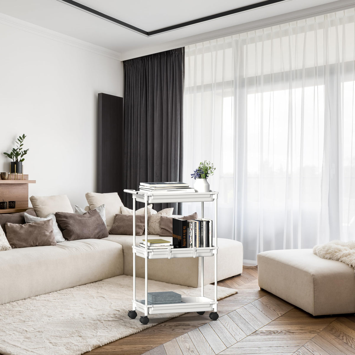 SimpleHouseware cart featuring removable handle, highlighting easy maneuverability.