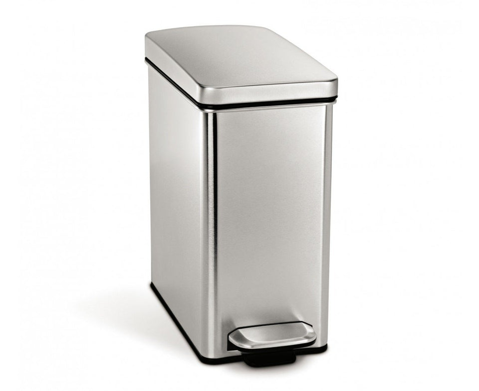 simplehuman 10L slim bathroom trash can with closed lid for space-saving use