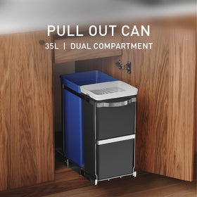 simplehuman dual-compartment design keeps trash and recycling neatly separated at the source