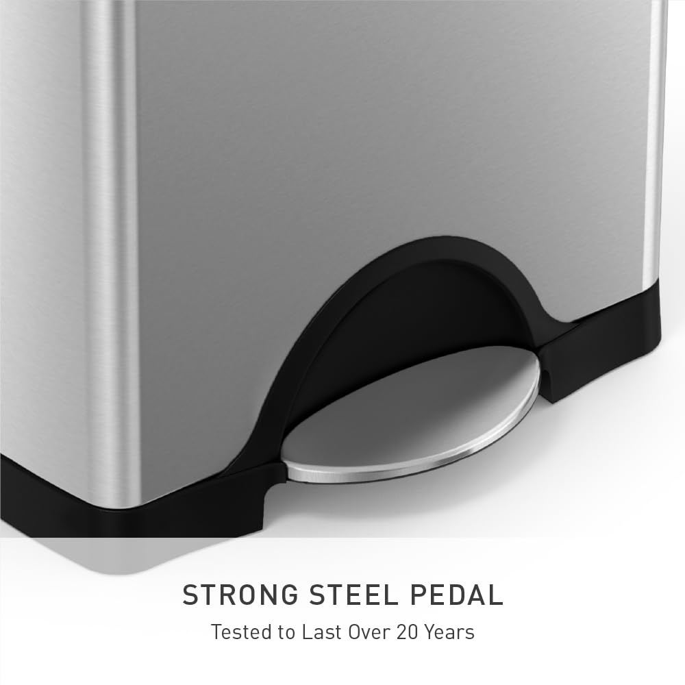 simplehuman 38L steel pedal designed for long life and heavy use