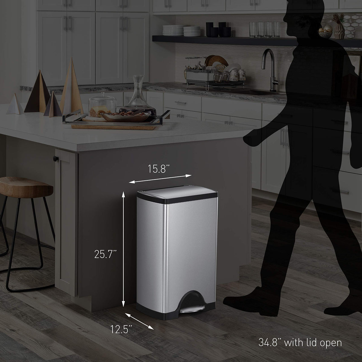 simplehuman brushed stainless finish resists fingerprints for a clean look
