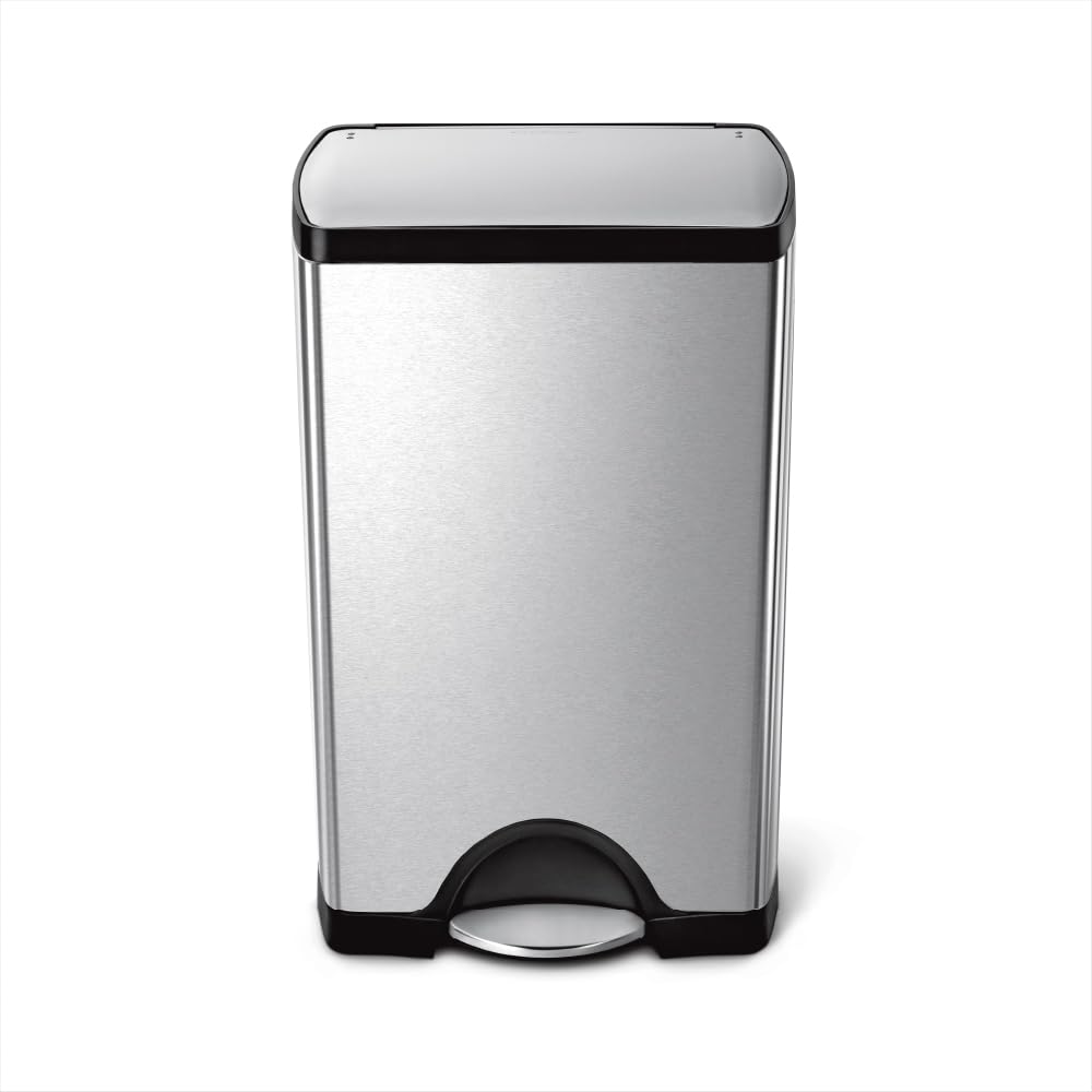 simplehuman 38L rectangular step bin with lid hinge flush against wall for tight kitchens