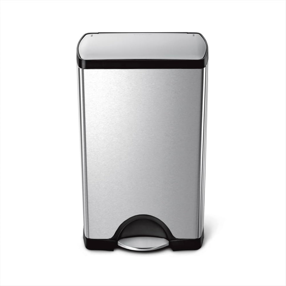simplehuman 38L rectangular step bin with lid hinge flush against wall for tight kitchens