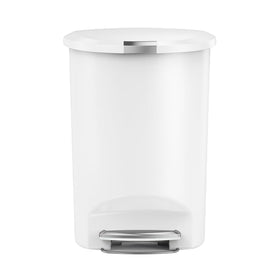 simplehuman 50L semi-round trash can with flat back fits snug against walls for a tidy kitchen