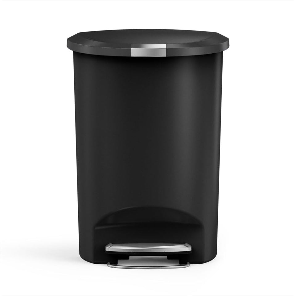 simplehuman 50L semi-round trash can with pedal for hands-free waste disposal.