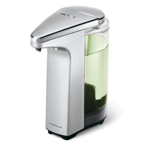 Simplehuman 8 oz sensor pump with brushed nickel, front view, for touchless soap dispensing.