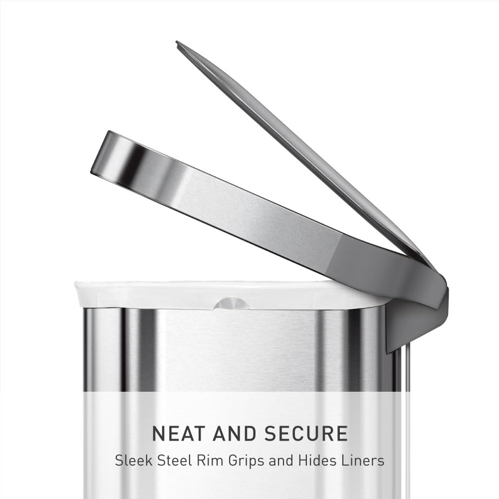 simplehuman brushed stainless steel body resists fingerprints and water spots.