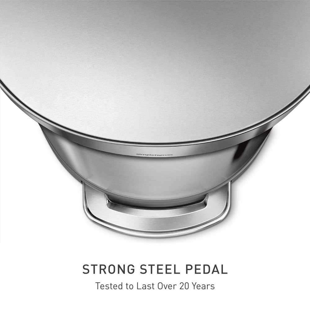 simplehuman brushed stainless steel finish resists fingerprints for a clean look