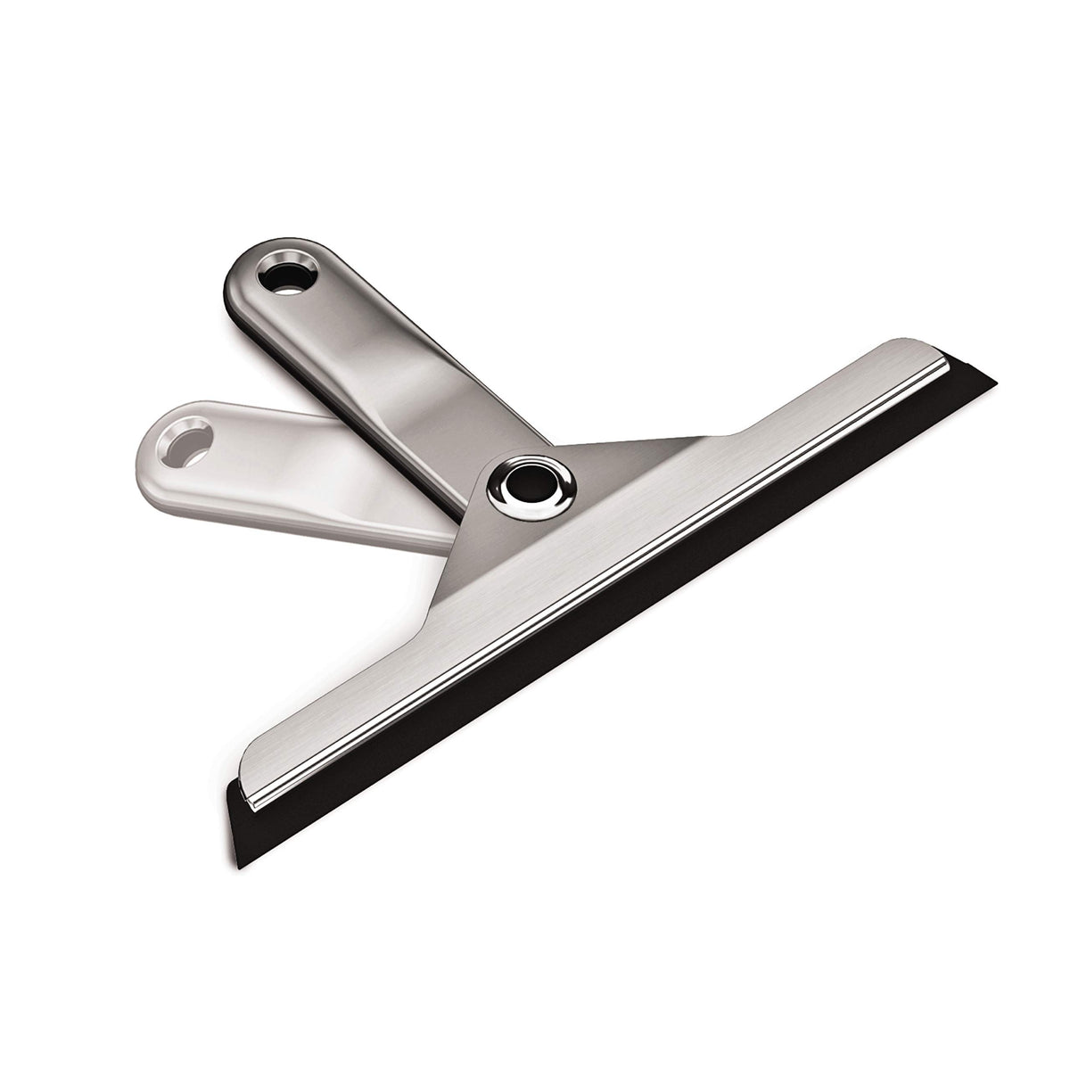 Simplehuman foldaway squeegee weighted-handle enables smooth gliding.