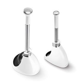 Simplehuman hidden dome storage conceals the tools for a sleek bathroom appearance.
