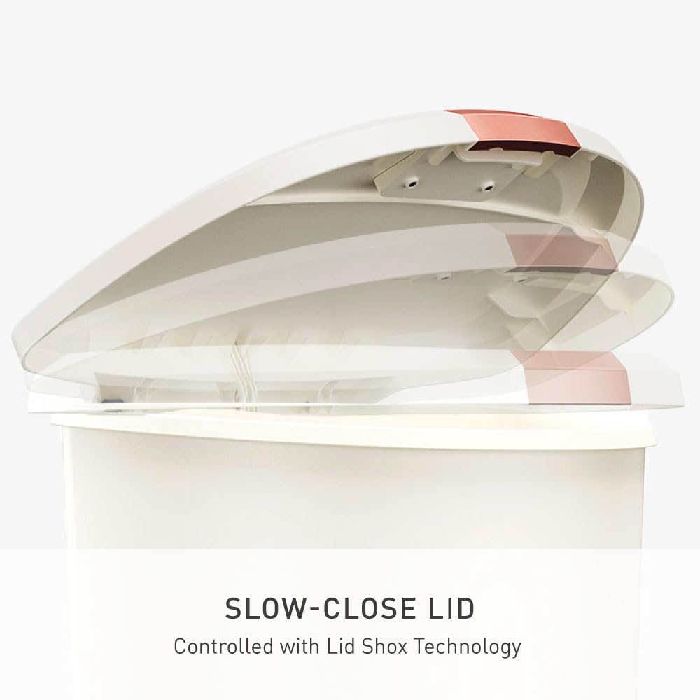 Simplehuman lid Shox silent close provides a quiet lid action.