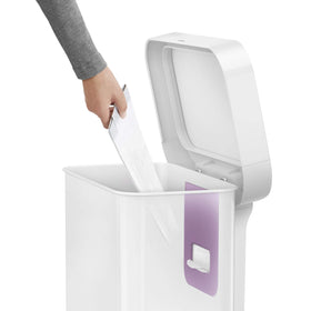 simplehuman liner pocket stores 20 Code M liners for easy changes.