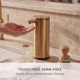 simplehuman liquid sensor pump no-drip spout close-up highlights residue-free countertops.