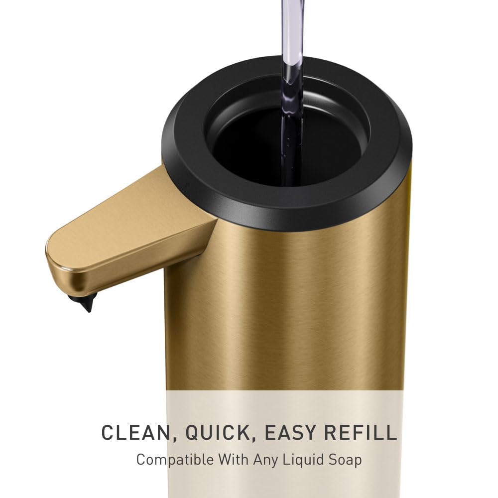 simplehuman liquid sensor pump stainless steel body close-up shows rust resistance.