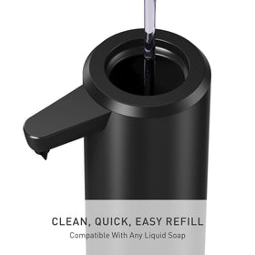 simplehuman liquid sensor pump stainless steel matte black finish resists fingerprints and rust.
