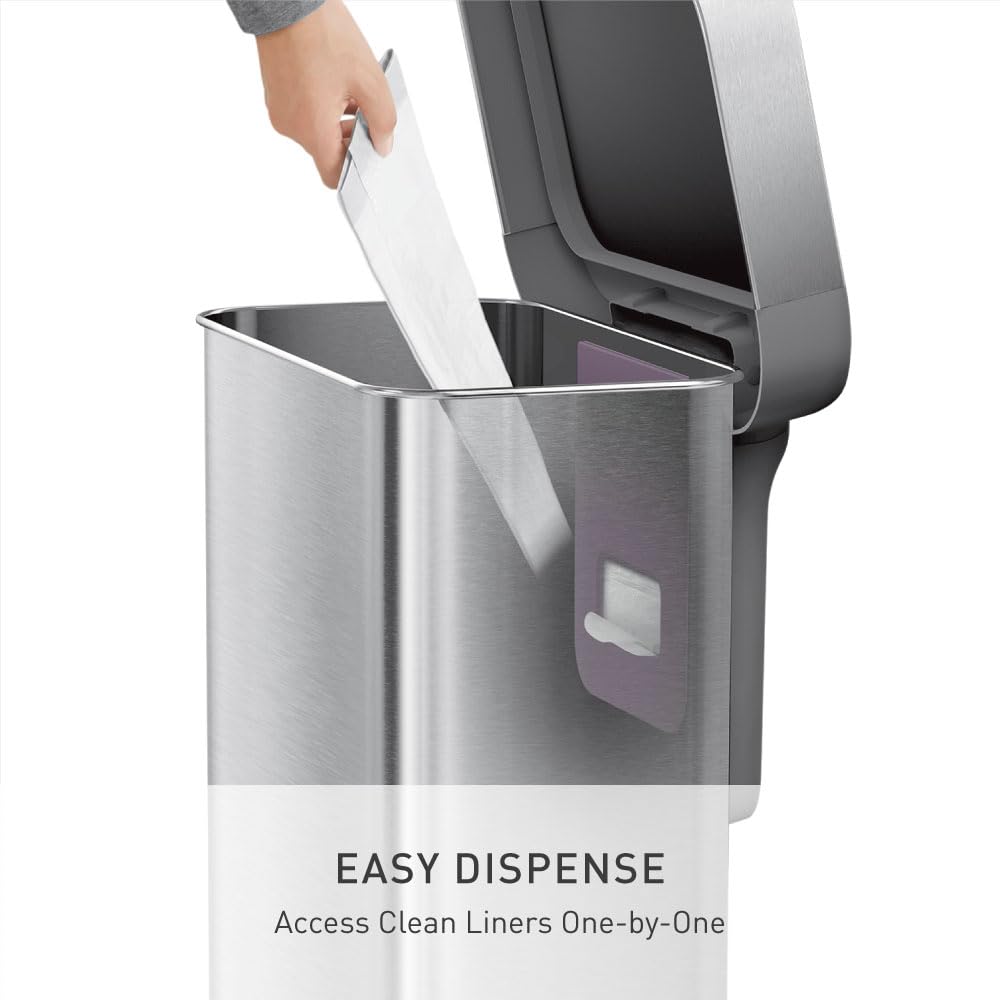 simplehuman liner pocket reveals built-in liner storage for quick changes.