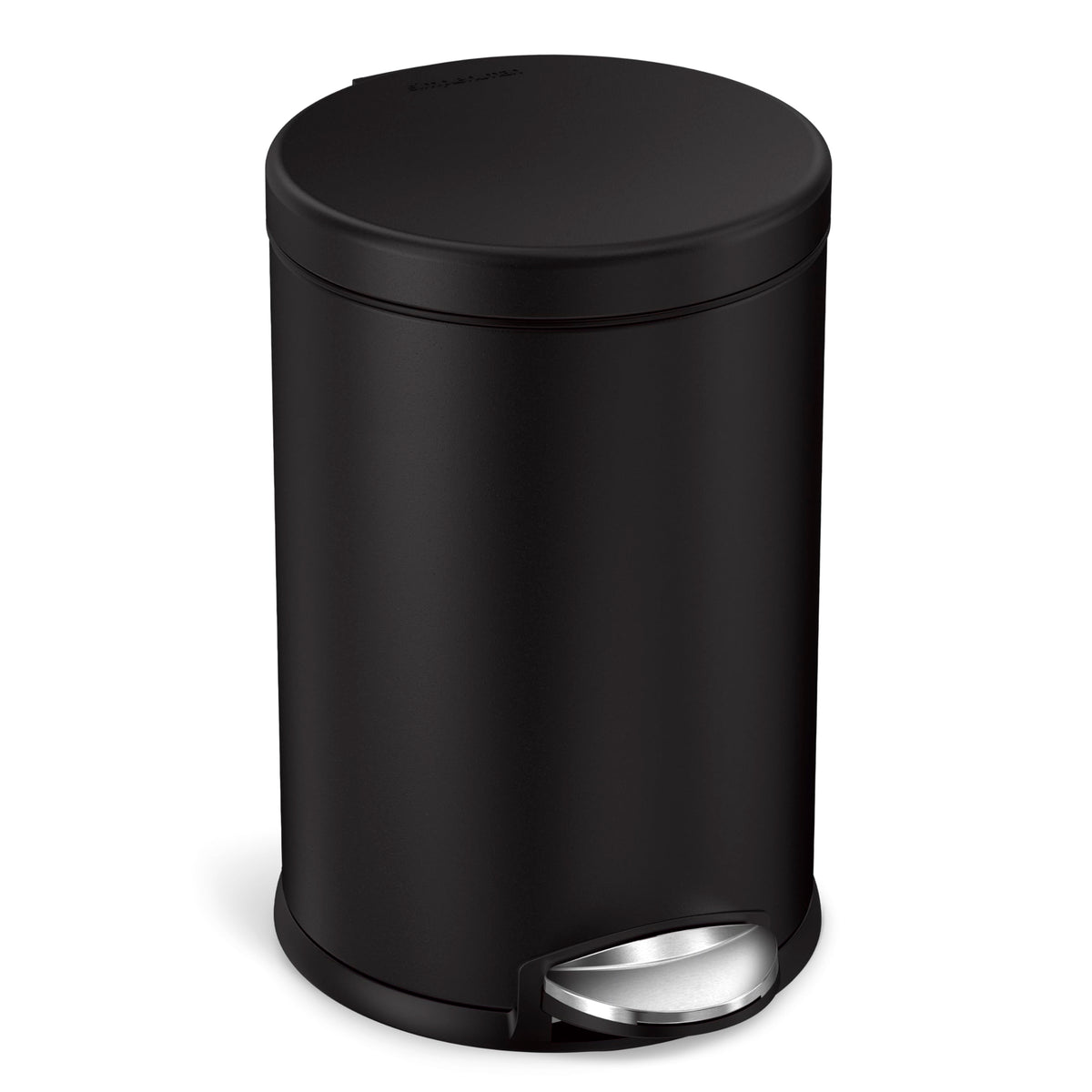 simplehuman Round Step Can in compact bathroom front view showing space-saving design.