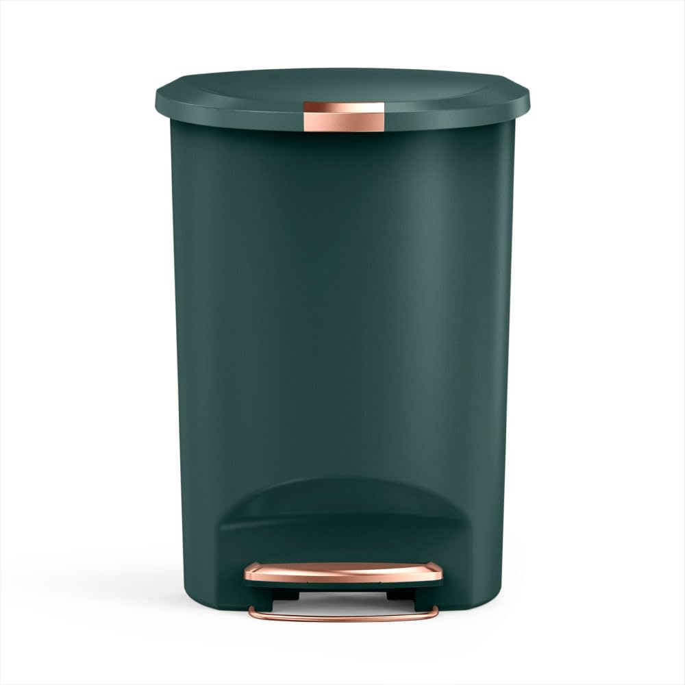 simplehuman semi-round 50L studio edition hunter green designed to sit flush against walls.