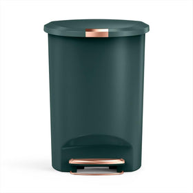 simplehuman semi-round 50L studio edition hunter green designed to sit flush against walls.