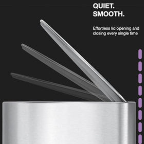 simplehuman 6L can with brushed stainless finish resists fingerprints and water spots.