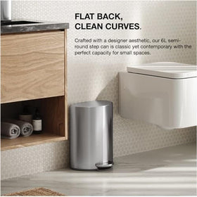 simplehuman internal hinge enables flush against wall with smooth lid movement.