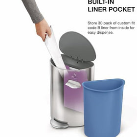 simplehuman liner pocket stores 30 Code B liners inside for easy refills.