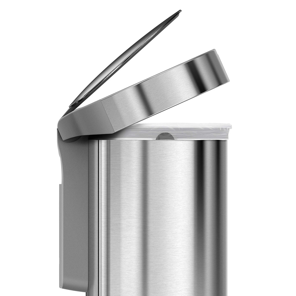 simplehuman brushed stainless-steel finish resists fingerprints