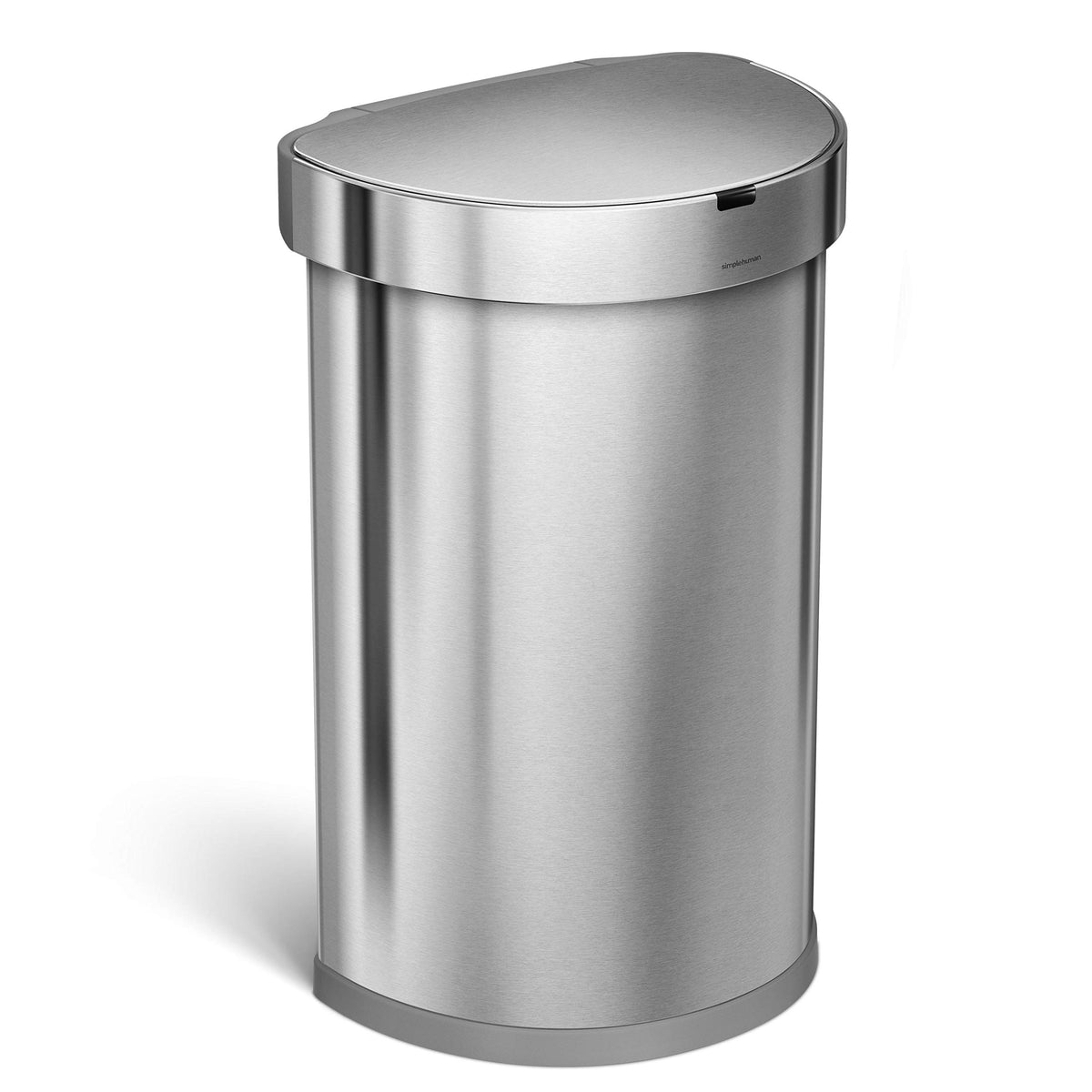 simplehuman 45L sensor trash can front view, hands-free disposal benefits