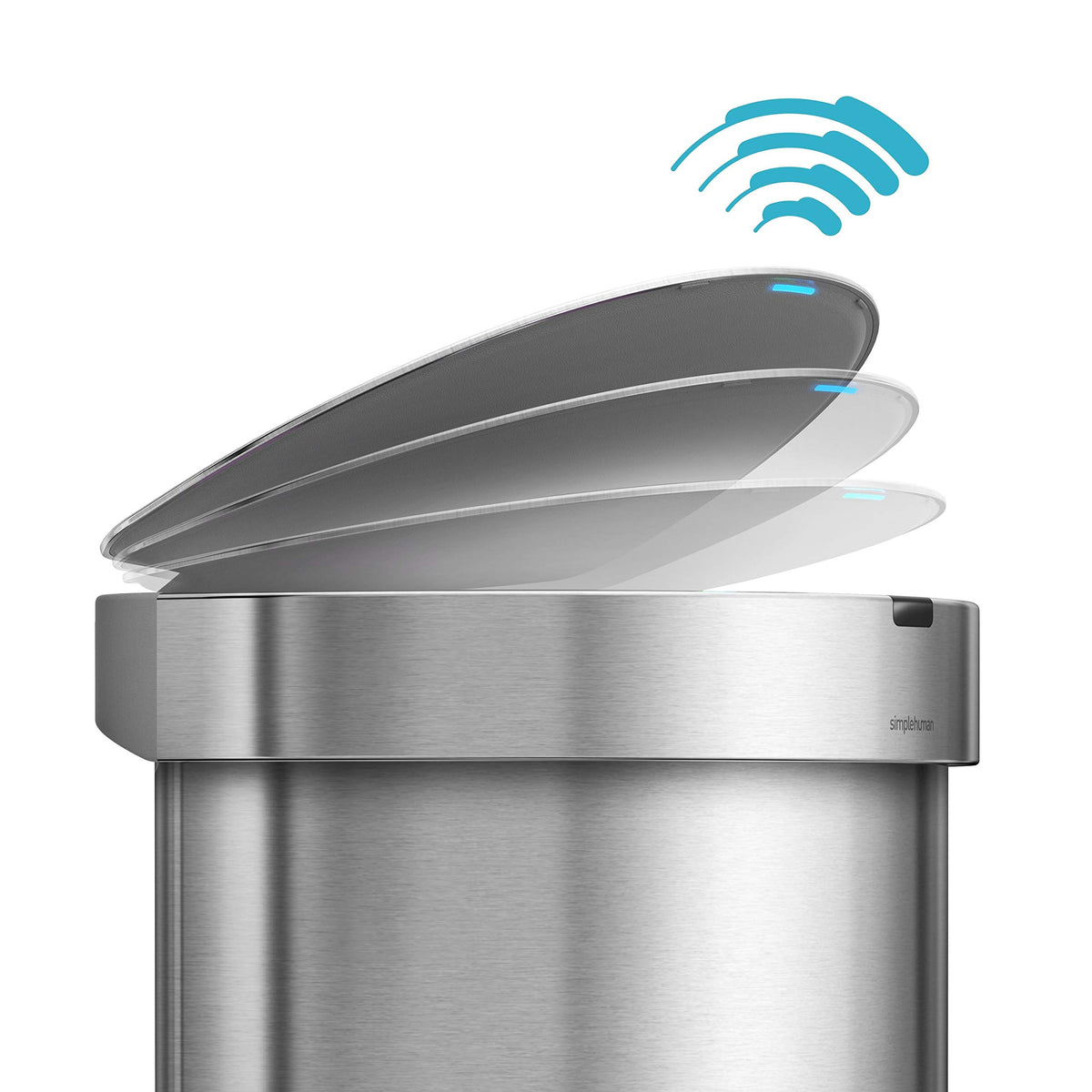 simplehuman 45L trash can showing liner pocket for fast liner changes