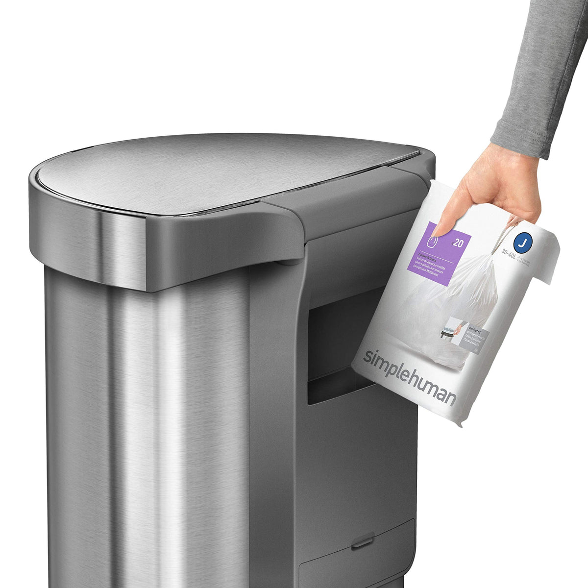 simplehuman liner rim lifted for easy liner access and neat disposal