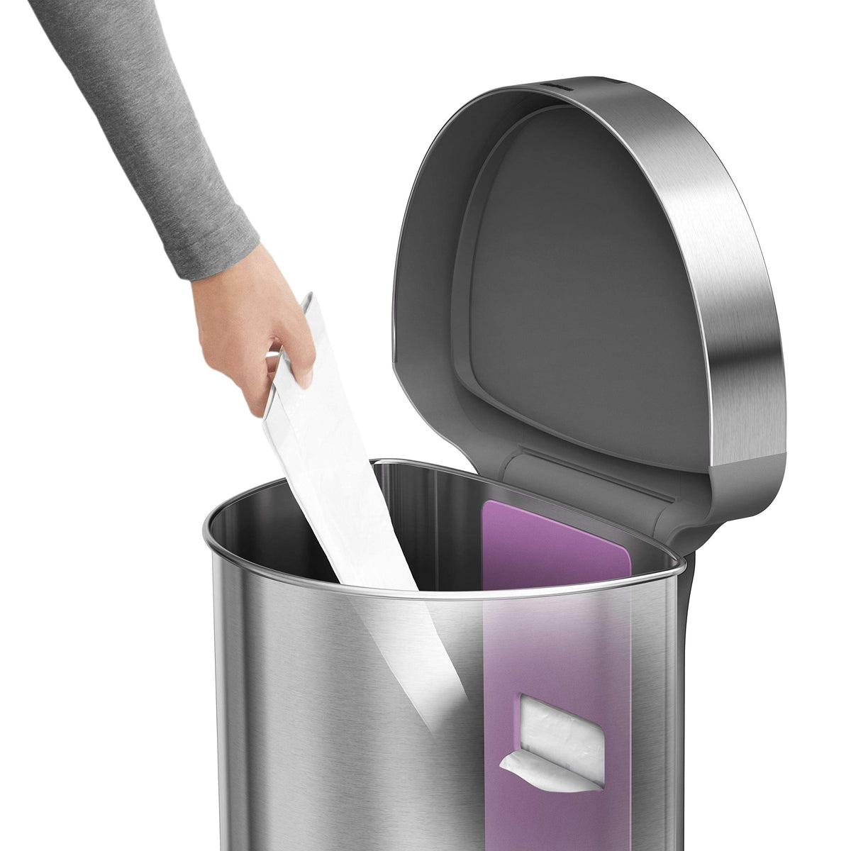 simplehuman nano-silver coating resists fingerprints on the can