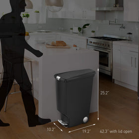 simplehuman slide lock secures the lid to keep pets out.