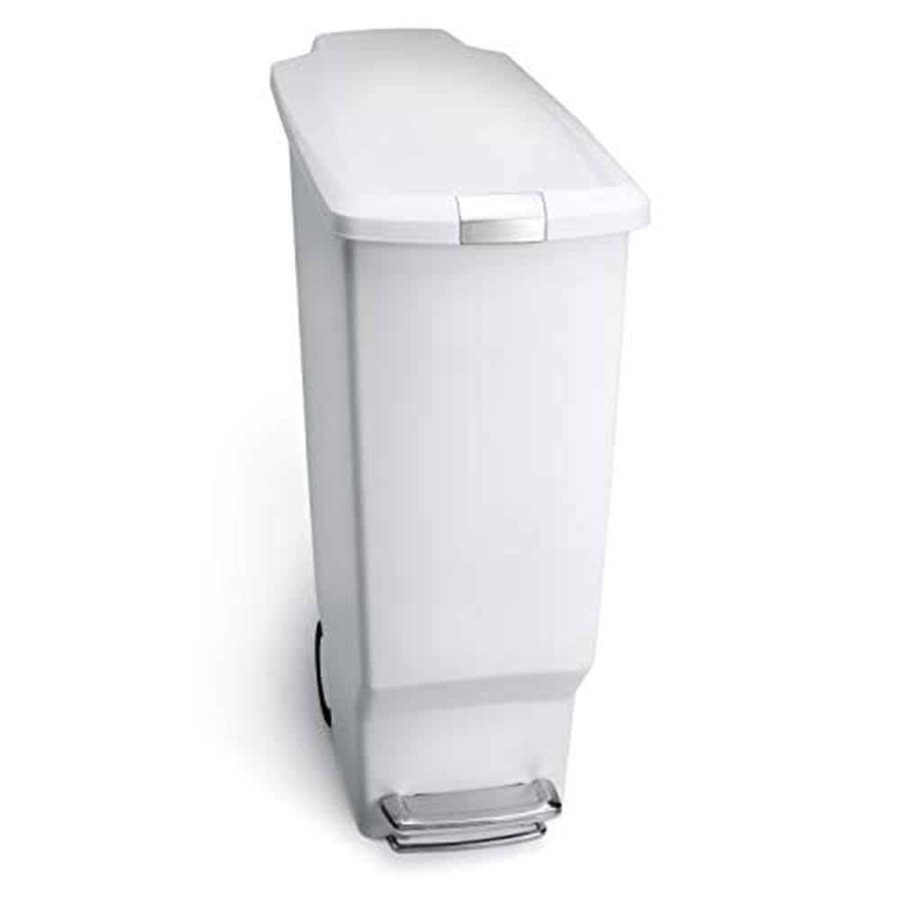 simplehuman slim 40L trash can front view highlighting space‑saving design for tight kitchens