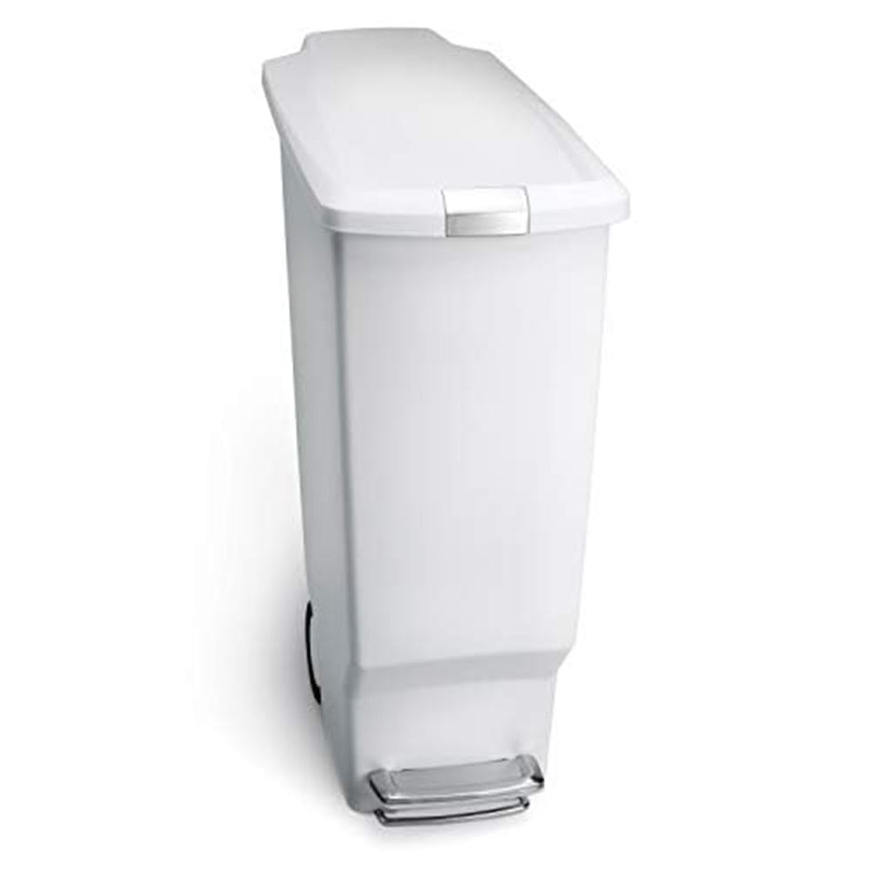 simplehuman slim 40L trash can front view highlighting space‑saving design for tight kitchens