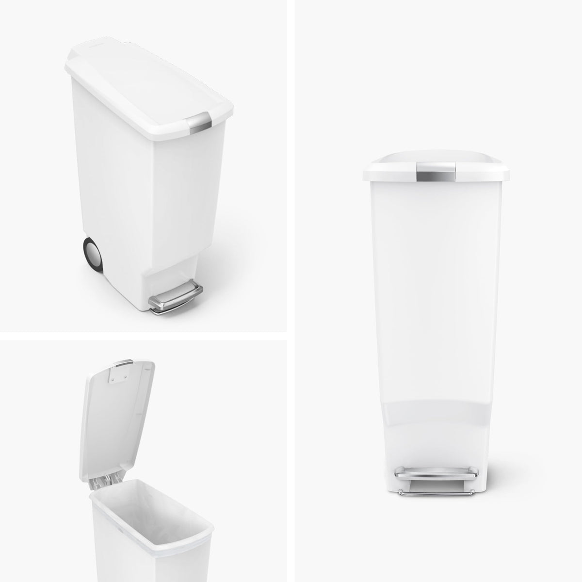simplehuman slim 40L trash can pedal action showing smooth lifting of the lid
