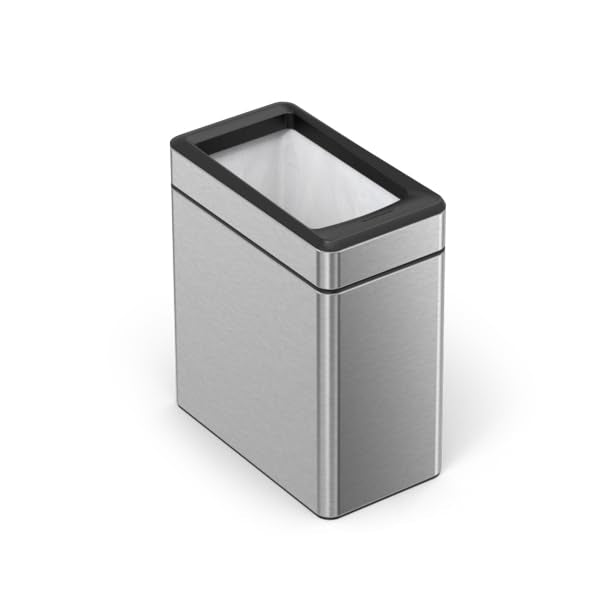 simplehuman Slim Open Can 10L dent-resistant steel withstands daily commercial use.